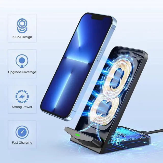 Alt view image 4 of 7 - Wireless Charger [2 Pack] 15W Fast Wireless Charging Stand Wireless Charger Compatible with iPhone 15/15 Plus/15 Pro Max/14/13/12 /11Pro Max/XR/XS/X/8 Plus Galaxy S23/S22/S21/S20 Note 20/10 Google etc