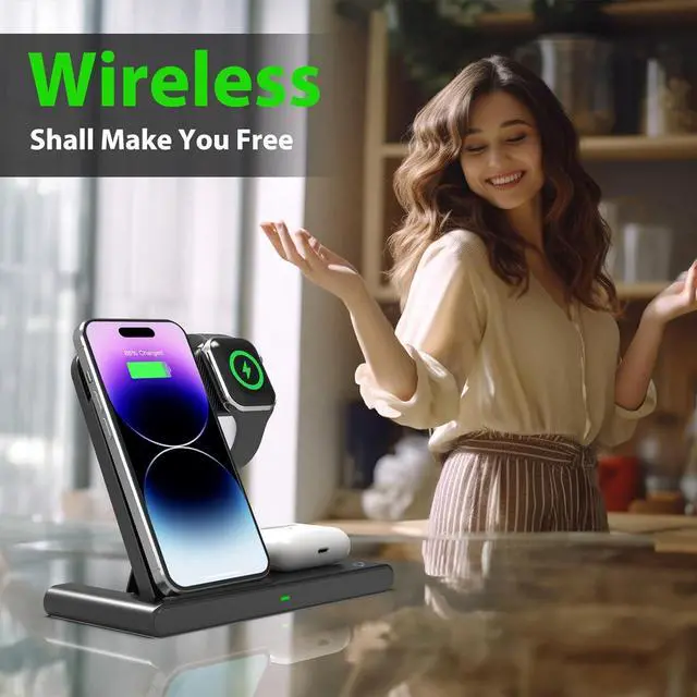 Alt view image 7 of 7 - Wireless Charger iPhone Charging Station: 3 in 1 Charger Stand Multiple Devices for Apple - iPhone 15 14 Pro Max 13 12 11 - Watch 9 8 7 6 5 4 3 2 Se - Airpods 3 2 Pro