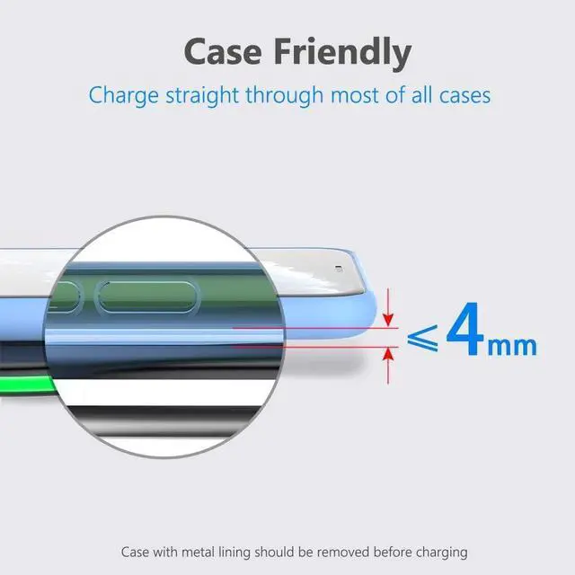 Alt view image 5 of 7 - Yootech [2 Pack] Wireless Charger 10W Max Fast Wireless Charging Pad Compatible with iPhone 16e/16/16 Plus/16 Pro Max/15/14/13/SE 2022/12/11/X/8  Galaxy S23/S22 for  2(No AC Adapter)
