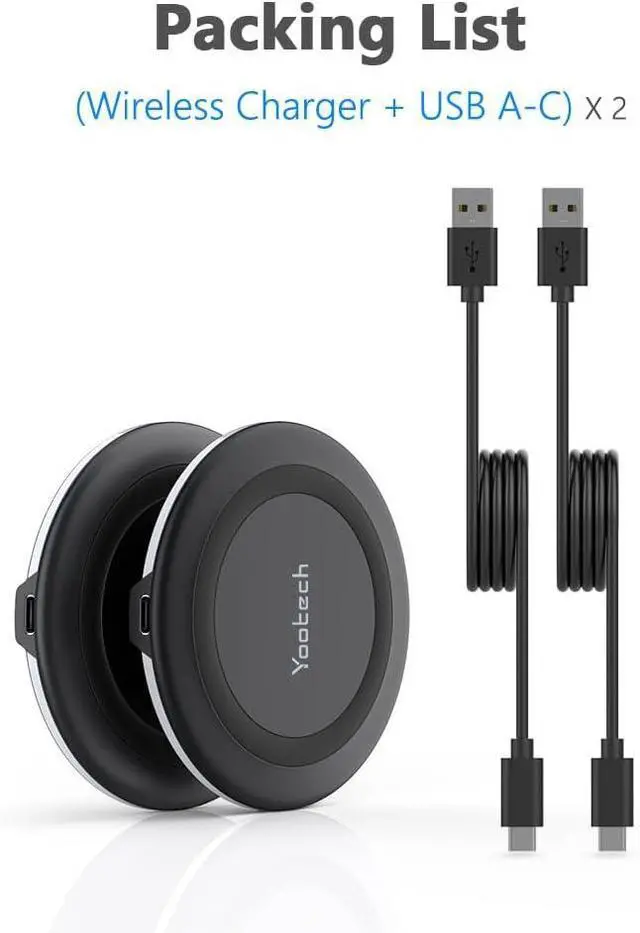 Alt view image 7 of 7 - Yootech [2 Pack] Wireless Charger 10W Max Fast Wireless Charging Pad Compatible with iPhone 16e/16/16 Plus/16 Pro Max/15/14/13/SE 2022/12/11/X/8  Galaxy S23/S22 for  2(No AC Adapter)