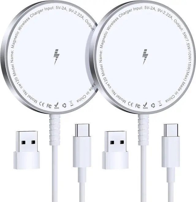 Main image of Bohuma Magnetic Wireless Charger for iPhone: Mag Safe Charger Fast Charging Pad 2 Pack Compatible with MagSafe Charger iPhone 16 15 14 13 12 Pro Max Plus & Airpods 2 3 Pro (No Adapter)