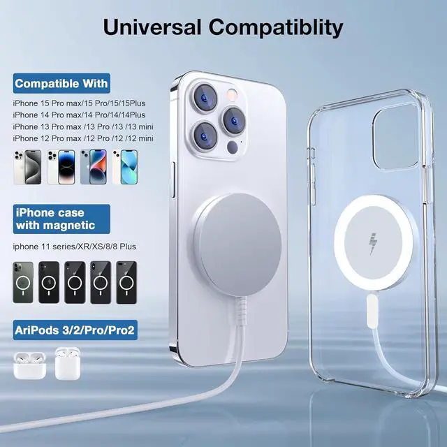 Alt view image 2 of 7 - Magnetic Wireless Charger for iPhone: Mag Safe Charger Fast Charging Pad 2 Pack Compatible with iPhone 15 14 13 12 Pro Max Plus & Airpods 2 3 Pro (No Adapter)