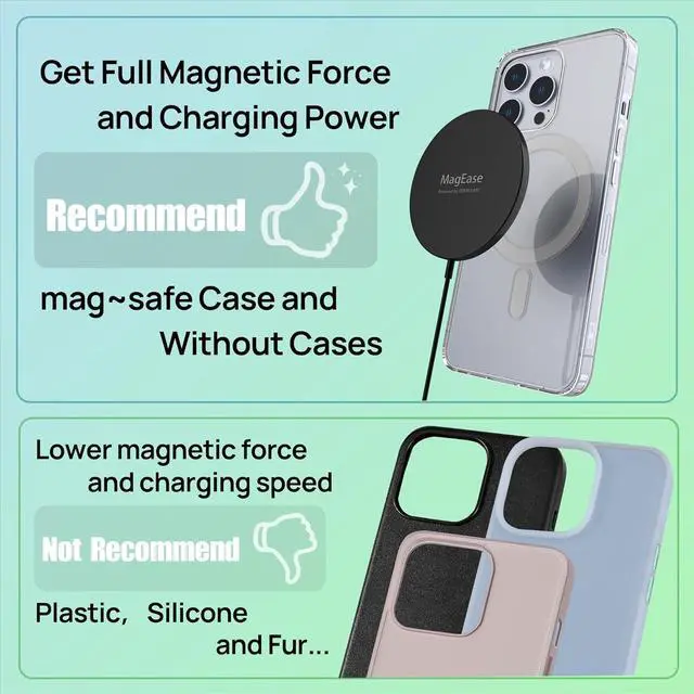 Alt view image 6 of 7 - Magnetic Wireless Charger MagEase 15W Wireless Charger Magnetic Compatible with iPhone 16 15 14 13 12 Series and AirPods 3/2/Pro Charging Pad with USB-C Cable and USB-A Converter (White)