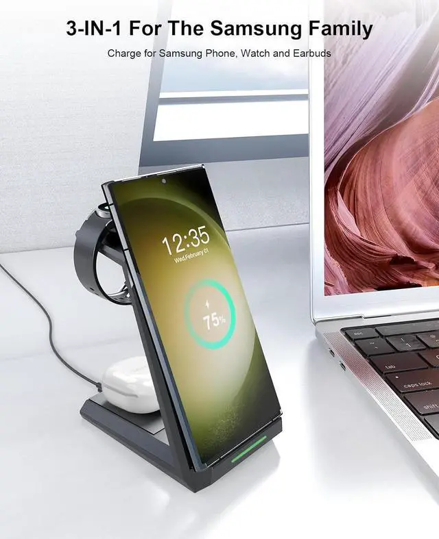 Alt view image 2 of 6 - Wireless Charger for  - 3 in 1 Charging Station for Multiple Devices Fast Charger Stand for Galaxy S25 S24 S23 Ultra S22 S21 Z Flip Fold 4 Galaxy Watch 6/5/5 Pro/4/3 Galaxy Buds 2 Pro