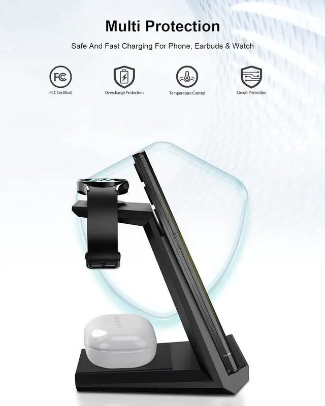 Alt view image 4 of 6 - Wireless Charger for  - 3 in 1 Charging Station for Multiple Devices Fast Charger Stand for Galaxy S25 S24 S23 Ultra S22 S21 Z Flip Fold 4 Galaxy Watch 6/5/5 Pro/4/3 Galaxy Buds 2 Pro