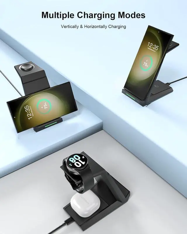 Alt view image 6 of 6 - Wireless Charger for  - 3 in 1 Charging Station for Multiple Devices Fast Charger Stand for Galaxy S25 S24 S23 Ultra S22 S21 Z Flip Fold 4 Galaxy Watch 6/5/5 Pro/4/3 Galaxy Buds 2 Pro