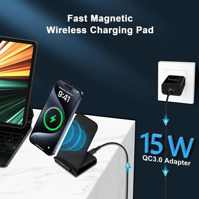 Alt view image 2 of 7 - 15W  Wireless Charger Fast Wireless Charging Stand Cordless Fast Charger for  Galaxy S25 Edge S24 Ultra S23 S22 S21 S20 FE Note 20 Z Flip 7 6 5 4 3 iPhone 16e 16 15 Pixel 9a 9 8 7 6 Pro