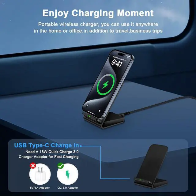 Alt view image 5 of 7 - 15W  Wireless Charger Fast Wireless Charging Stand Cordless Fast Charger for  Galaxy S25 Edge S24 Ultra S23 S22 S21 S20 FE Note 20 Z Flip 7 6 5 4 3 iPhone 16e 16 15 Pixel 9a 9 8 7 6 Pro
