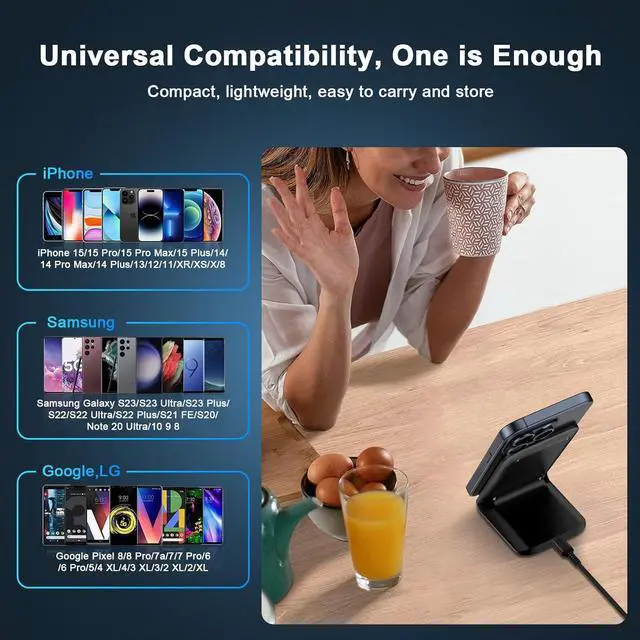 Alt view image 7 of 7 - 15W  Wireless Charger Fast Wireless Charging Stand Cordless Fast Charger for  Galaxy S25 Edge S24 Ultra S23 S22 S21 S20 FE Note 20 Z Flip 7 6 5 4 3 iPhone 16e 16 15 Pixel 9a 9 8 7 6 Pro