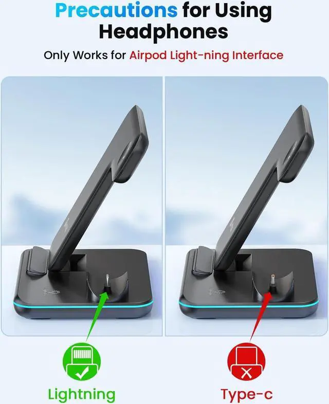 Alt view image 2 of 7 - WAITIEE Wireless Charger 3 in 1, 15W Fast Charging Station for Apple Watch 9/8/Ultra 2/Ultra/SE/7/6/5/4/3/2, for  3/2/1/Pro/Pro 2, for iPhone 15/14/13 /Plus/Pro/Pro Max/12/11/X/Xr/XS/8 (Black)