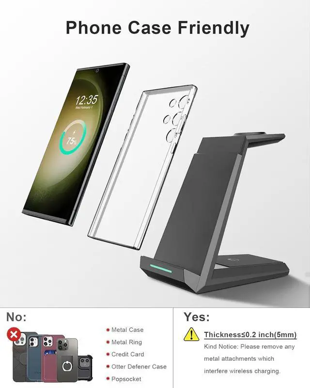 Alt view image 5 of 7 - Wireless Charger for  3 in 1 Charging Station for Multi Devices Fast Charger Stand Dock for Galaxy S25 S24 S23 S22 S21 Galaxy Watch 7/6/5/4/3/Pro Galaxy Buds(with 5ft Cable & Adapter)