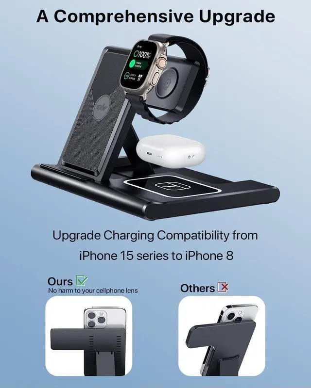 Alt view image 2 of 7 - Wireless Charging Station, 3 in 1 Charging Station for Apple Devices, Wireless Charger for iPhone 15 14 13 12 11 Pro & Max Series, AirPods Pro/3/2, Apple Watch - Black [UL-Listed]