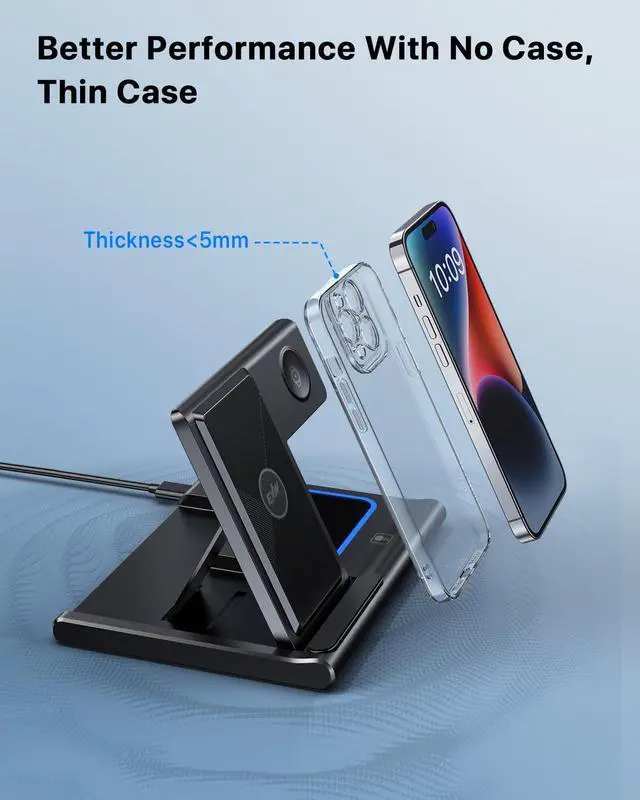 Alt view image 6 of 7 - Wireless Charging Station, 3 in 1 Charging Station for Apple Devices, Wireless Charger for iPhone 15 14 13 12 11 Pro & Max Series, AirPods Pro/3/2, Apple Watch - Black [UL-Listed]