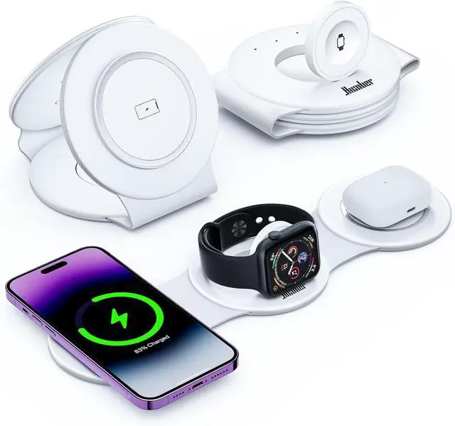Main image of 3 in 1 Wireless Charging Station for iPhone 15 Magnetic Foldable Travel Charger Station Stand 18W for iPhone 16 15 14 13 12 Pro/Max/Plus/ Watch All Series & Airpods