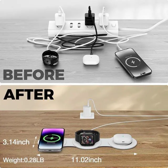 Alt view image 2 of 6 - 3 in 1 Wireless Charging Station for iPhone 15 Magnetic Foldable Travel Charger Station Stand 18W for iPhone 16 15 14 13 12 Pro/Max/Plus/ Watch All Series & Airpods