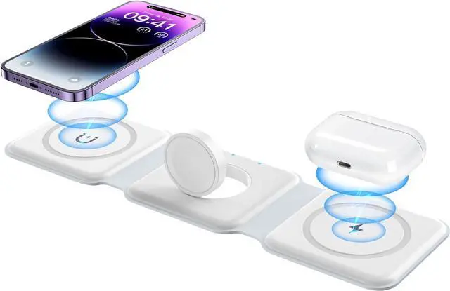 Main image of Wireless Charger, Magnetic Foldable 3 in 1 Mag-Safe Charger, Fast Travel Wireless Charging Station for iPhone 16/15/14/13/12/ Series,for iWatch,for AirPods (Adapter Included)