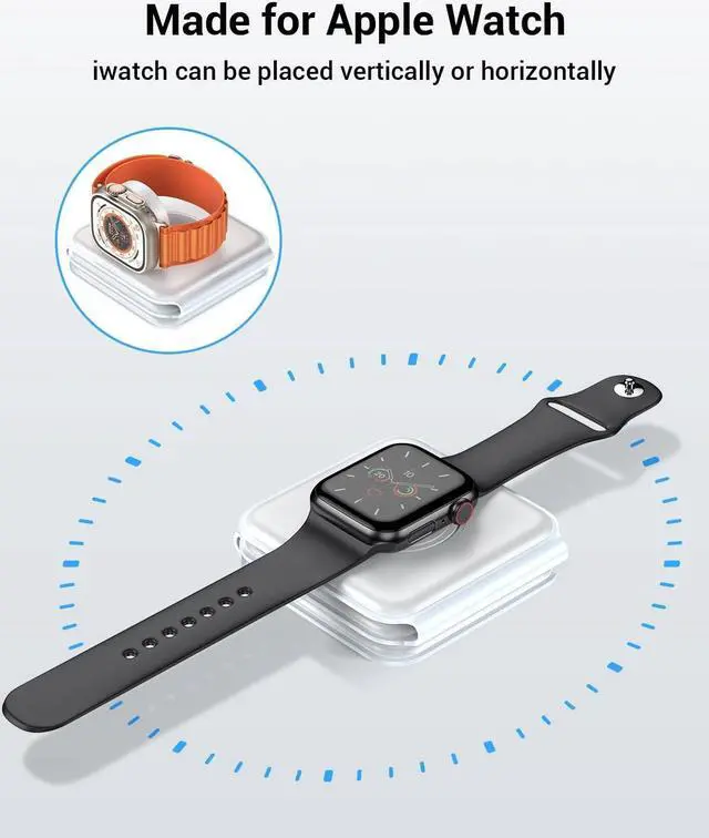 Alt view image 2 of 7 - Wireless Charger, Magnetic Foldable 3 in 1 Mag-Safe Charger, Fast Travel Wireless Charging Station for iPhone 16/15/14/13/12/ Series,for iWatch,for AirPods (Adapter Included)