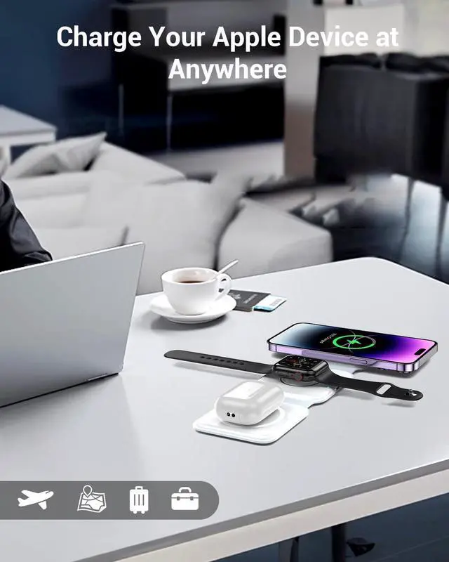 Alt view image 6 of 7 - Wireless Charger, Magnetic Foldable 3 in 1 Mag-Safe Charger, Fast Travel Wireless Charging Station for iPhone 16/15/14/13/12/ Series,for iWatch,for AirPods (Adapter Included)