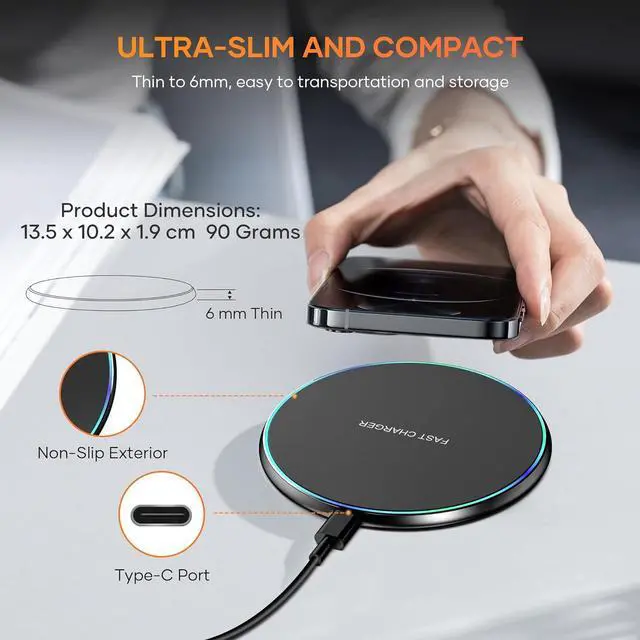 Alt view image 3 of 6 - Wireless Charger Compatible with iPhone 16 15 14 13 12 11 Pro Max/Mini/Plus/XR/X/8 15W Max Fast Wireless Charging Pad Mat for  Galaxy S23/S22/S21/S20/S10 Galaxy Buds