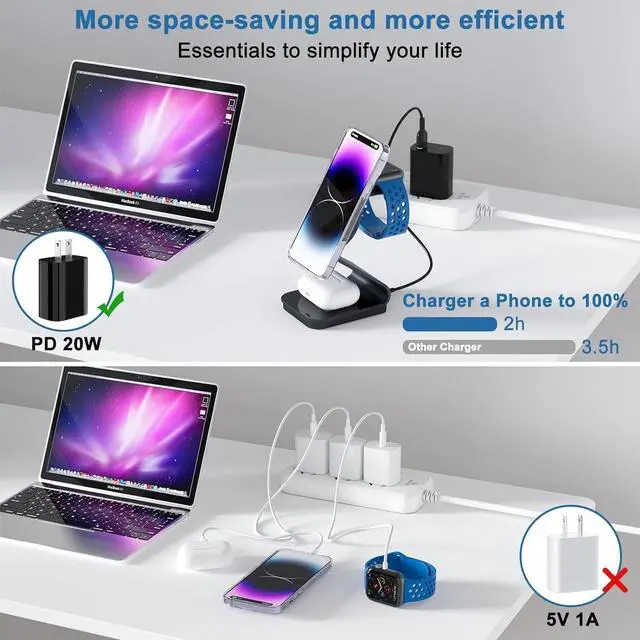 Alt view image 2 of 6 - 3 in 1 Wireless Charger Stand Aluminum Alloy Mag - Safe Wireless Charging Station Compatible with iPhone 15/14/13/12 Series iWatch  Multiple Devices(Cable and Adapter Included)