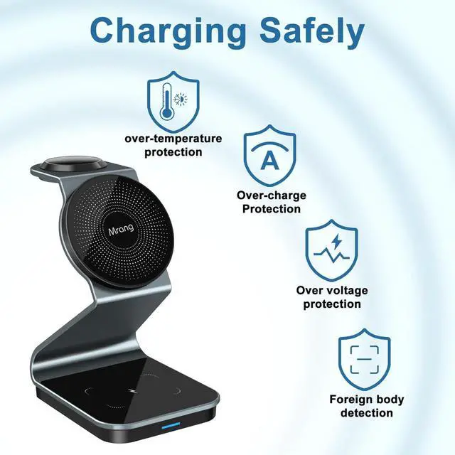 Alt view image 5 of 6 - 3 in 1 Wireless Charger Stand Aluminum Alloy Mag - Safe Wireless Charging Station Compatible with iPhone 15/14/13/12 Series iWatch  Multiple Devices(Cable and Adapter Included)