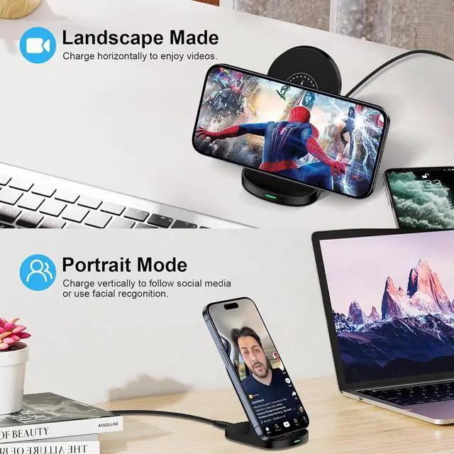 Alt view image 5 of 7 - 15W Fast Wireless Charger Phone Charging Stand for Google Pixel 9/8a/8 Pro/7a/7/6,Android Phone Wireless Charging Station Charger for Samsung Galaxy Z Fold 6/5/Z Flip 6/5/S24 Ultra/S23/S22/S21/S20/S10