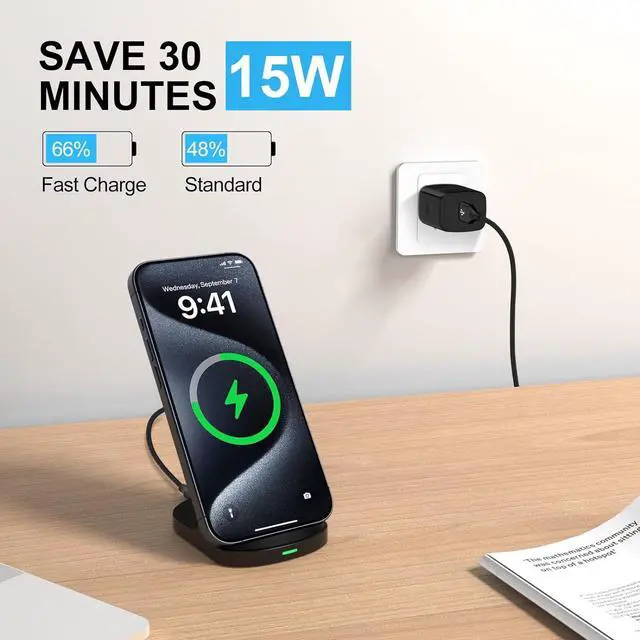 Alt view image 3 of 7 - 15W Fast Wireless Charger Phone Charging Stand for Google Pixel 9/8a/8 Pro/7a/7/6,Android Phone Wireless Charging Station Charger for Samsung Galaxy Z Fold 6/5/Z Flip 6/5/S24 Ultra/S23/S22/S21/S20/S10