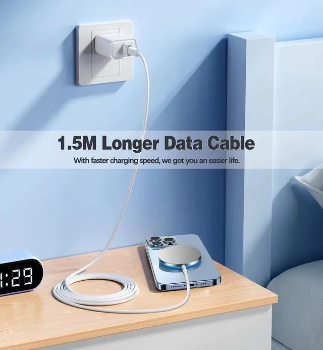 Alt view image 6 of 6 - Magnetic Wireless Charger 15W Fast Charging Apple MagSafe Charger for iPhone 15/14/13/12 Pro/Max/Plus/Mini and  3/2/Pro 2/Pro Portable Magnet Charger Pad with Dual Charging Ports