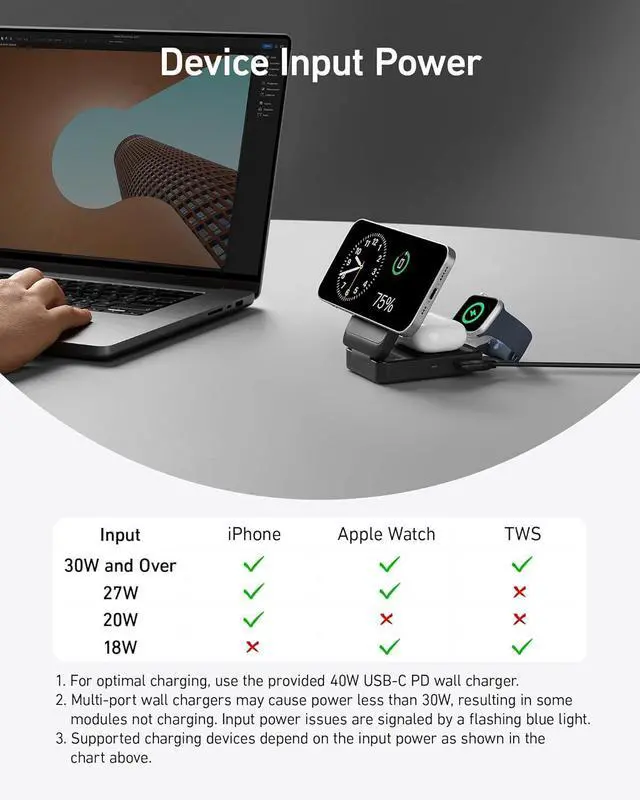 Alt view image 6 of 7 - Anker MagGo 3-in-1 iPhone 16 Charging Station, MagSafe-Compatible Wireless Charger Stand, Qi2 Certified 15W Foldable Charger for iPhone 15/14, AirPods, Apple Watch 9 (40W USB-C Charger Included)