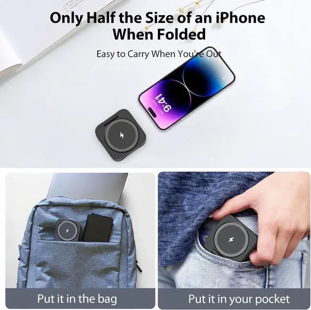 Alt view image 7 of 7 - X55 Fast Wireless Charger, Magnetic Foldable 3 in 1 Charging Station for iPhone 15/14/13/12/Pro/Plus/Pro Max, 5W Portable Charger for Apple Watch9/8/7/6/5/4/3/2/SE, for Airpods3/2/Pro-Black