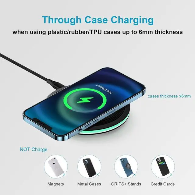 Alt view image 4 of 7 - 15W Wireless Charger Fast Charging Pad for  Galaxy S25 Edge Plus Ultra S25+ S24 S23 S22 S21 S20 Ultra 5G FE S10 S9 S8 S7 S6 Note 20 10 9 8 Z Fold5/4/3/2 Z Flip5/4/3