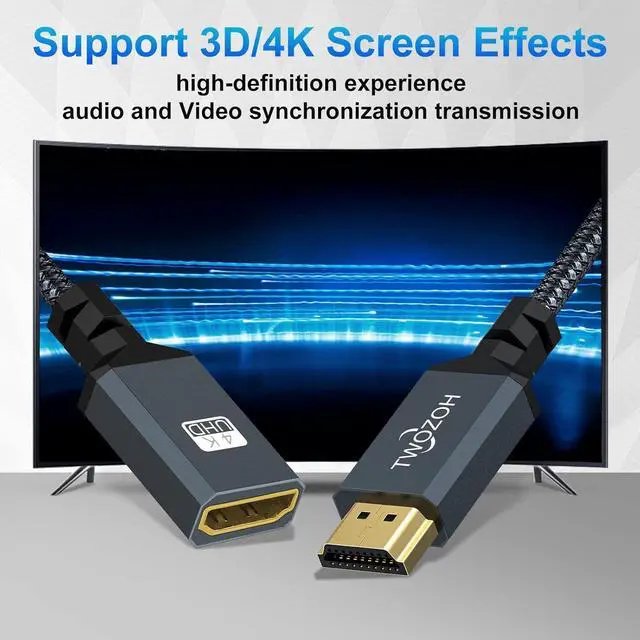 Alt view image 5 of 7 - HDMI Extension Cable 6.6FT HDMI Male to Female HDMI Cord HDMI 2.0 Cable Adapter Support 4K@60Hz 3D HDR