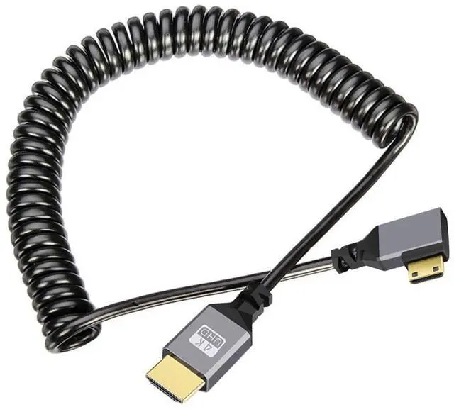 Main image of Mini HDMI Stretch Coiled Cable HDMI 2.0 to Mini HDMI 90 Degree Right Angled 4K 60hz Extension Cable