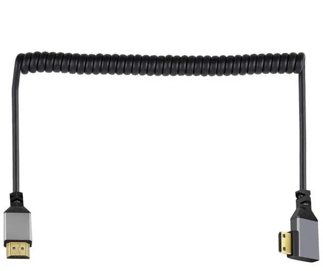 Alt view image 6 of 6 - Mini HDMI Stretch Coiled Cable HDMI 2.0 to Mini HDMI 90 Degree Right Angled 4K 60hz Extension Cable