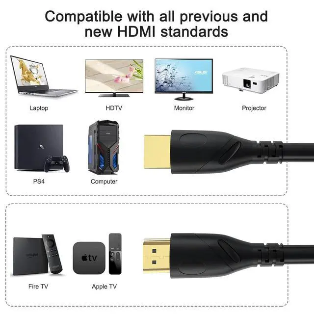Alt view image 3 of 7 - 4K HDMI Cable 75FT(HDMI 2.0 18Gbps) Ultra High Speed 4K@60Hz Hdmi Cables Gold Plated Connectors Ethernet Audio Return Full HD1080p 3D Arc Compatible with Xbox UHD TV Monitor Laptop PC PS3-9