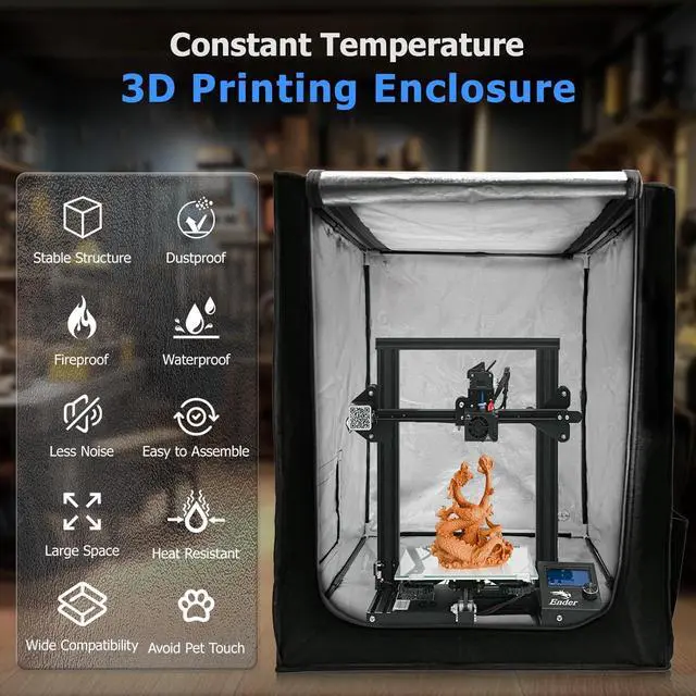 Alt view image 2 of 7 - 3D Printer Enclosure 3D Printer Cover Protective Constant Temperature Fireproof Dustproof Noise Reduction 25.59 * 21.65 * 29.53 for Ender 3 Pro/Ceality Ender 3/Ender