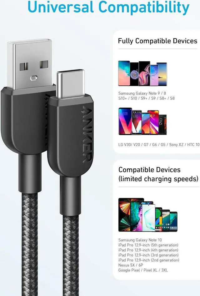 Alt view image 4 of 4 - USB A to USB C Cable Charger Cord (2 Pack 10FT) for  Galaxy Note 10/S10+ S10 LG V30 (Black)