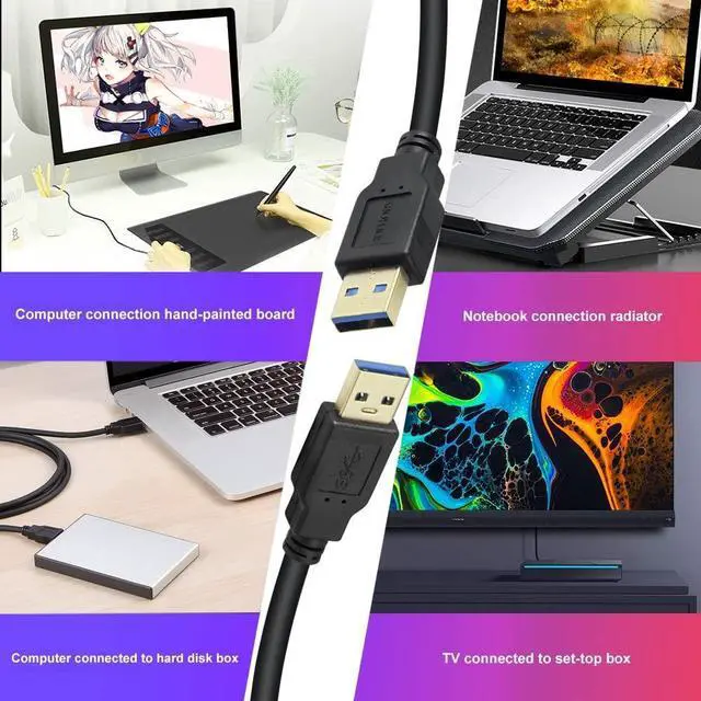 Alt view image 7 of 7 - USB 3.0 Male to Male Cable 6.6 ft Type A Male to A Male Cord 5 Gbps Double USB A to USB A Cable Compatible with Hard Drive Cooling Fan/pad DVD Player and More(Black 6.6FT)