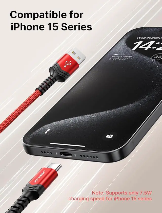 Alt view image 7 of 7 - JSAUX USB-C Cable 3.1A Fast Charging, 3-Pack (10ft+6.6ft+3.3ft) USB A to Type C Charge Cord Compatible with Samsung Galaxy S21 S20 S10 S9 S8 Note 20 10, iPhone 15/15 Pro Max, PS5, USB C Charger(Red)