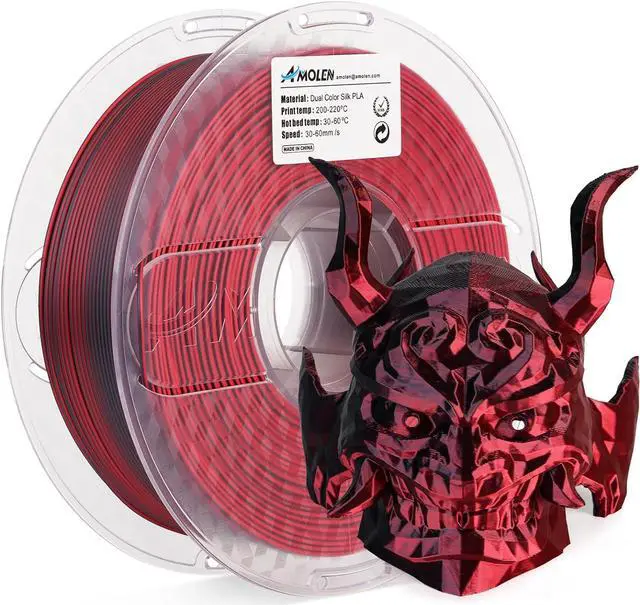 Main image of AMOLEN Silk PLA 3D Printer Filament, Silk Dual Color Red Black PLA Filament 1.75mm, Shiny Coextrusion PLA Filament, Color Change 3D Printing Filament 1KG/2.2lb