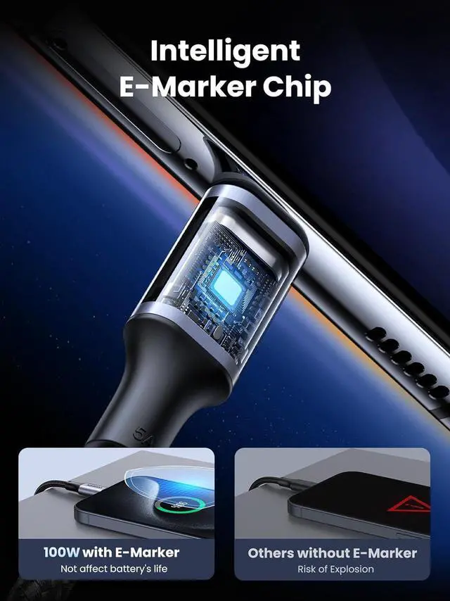 Alt view image 5 of 7 - UGREEN USB C Cable 100W, USB C to USB C Cable PD Type C Fast Charging Cord Compatible with iPhone 15, Galaxy S24 Ultra, MacBook Pro Air, iPad Pro Mini 6, Dell XPS 17 15, PS5 Controller, 6 Feet