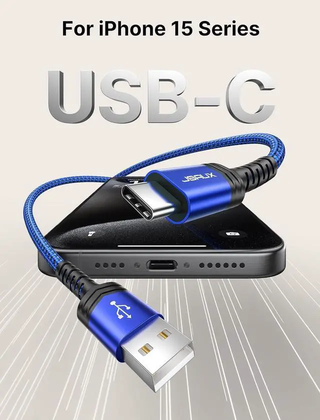 Alt view image 3 of 7 - JSAUX USB-C Cable 3.1A Fast Charging, 3-Pack (10ft+6.6ft+3.3ft) USB A to Type C Charge Cord Compatible with Samsung Galaxy S21 S20 S10 S9 S8 Note 20 10, iPhone 15/15 Pro Max, PS5, USB C Charger(Blue)