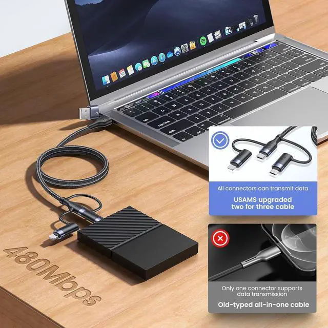 Alt view image 5 of 7 - PD 60W USB C Multi Fast Charging Cable Nylon Braided Cord 5-in-1 3A USB/C to Type C/Micro/Phone Fast Sync Charger Adapter Compatible with Laptop/Tablet