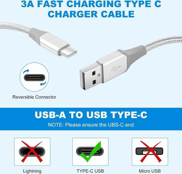 Alt view image 3 of 6 - USB-C Cable 3A Fast Charging, 3-Pack (10ft+6ft+3ft) USB A to Type C Charge Nylon Braided Cord Compatible with Galaxy S20 S10 S9 S8 Plus Note 10 9 8,PS5,USB C Charger (White, 3ft+6ft+10ft)