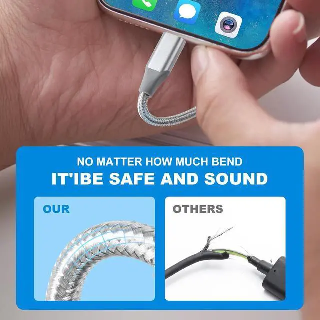 Alt view image 5 of 6 - USB-C Cable 3A Fast Charging, 3-Pack (10ft+6ft+3ft) USB A to Type C Charge Nylon Braided Cord Compatible with Galaxy S20 S10 S9 S8 Plus Note 10 9 8,PS5,USB C Charger (White, 3ft+6ft+10ft)