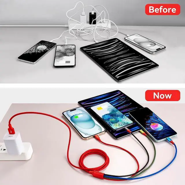 Alt view image 6 of 7 - Upgraded Multi Charging Cable 3.5A 6Ft 4 in 1 Braided iWatch & iPhone Multi Charger with Lightning/USB-C/Micro for Magnetic Wireless Watch Charger iWatch Series UItra/SE/9-1/iPhone 15 14 13/Galaxy
