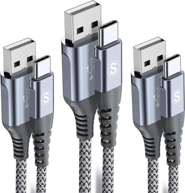 Main image of sweguard USB Type C Charger Cable [3-Pack,10ft+6.6ft+3.3ft] iPhone 15 Charger Nylon Braided Cord for iPhone 15 Pro Max Samsung Galaxy S23 S22 S21 S20 S10 S9 Note 20 10 Flip A53 A54 Pixel LG Moto PS5