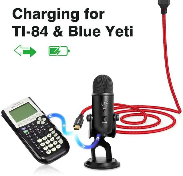 Alt view image 4 of 7 - 2 Pack 6.6ft Mini USB Cable Braided Durable USB-A to Mini-B Charger Charging Cord for TI-84 Garmin GPS Go-Pro Hero 4 3 2 HD PS3 Controller Canon Camera Blue Yeti Microphone Red