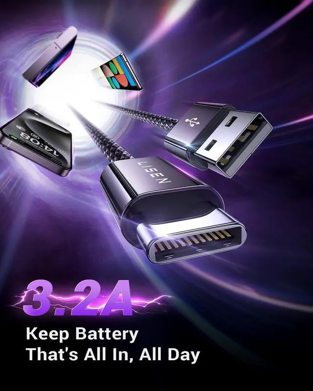 Alt view image 5 of 7 - LISEN USB to USB C Cable3-Pack [3.3+3.3+6.6FT] 3.2A Carplay Type C Charger Fast Charging for iPhone 15 Carplay, Samsung Galaxy Note 20 10/S24 S23 S22/A20 A51, LG, Moto G7 G8, Android Auto