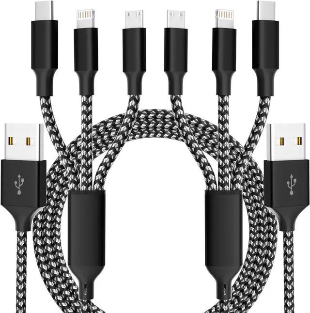 Main image of Multi Charging Cable (2 Pack 4FT) Multi USB Charger Cable 3 in 1 Charging Cable Nylon Braided Fast Charging Cord with Type-C Micro USB IP Port for Most Phones/iPads/iPhones/Tablets
